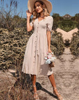 Theda | Damen-Midikleid mit Knopfleiste, kurzen Ärmeln und formgebendem Schnitt