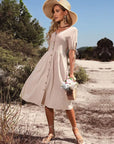 Theda | Damen-Midikleid mit Knopfleiste, kurzen Ärmeln und formgebendem Schnitt