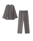 Isolde | Damen-Set mit Kimono-Bluse und weiter Hose in lockerer Passform