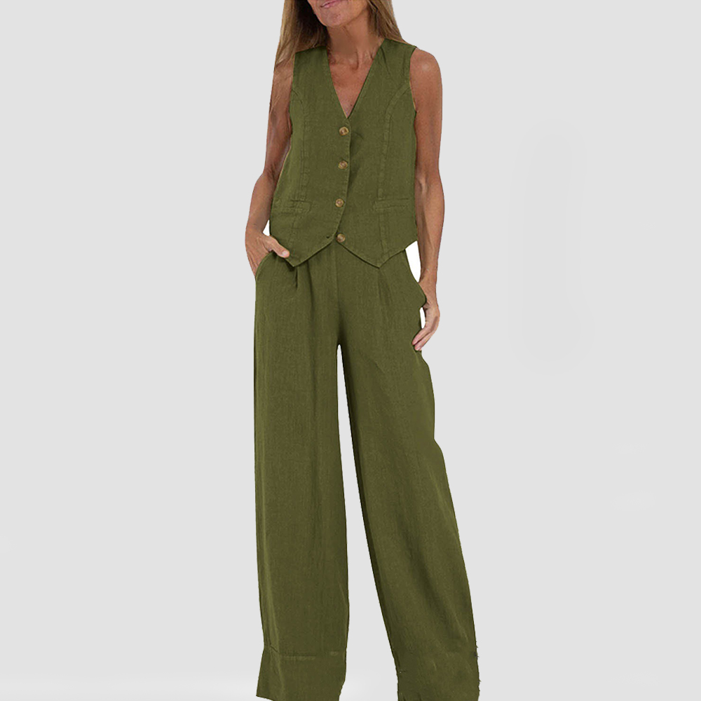 Lina | Zweiteiliges Sommer-Set mit ärmelloser Weste und gerader Hose