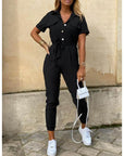 Yelina | Damen-Jumpsuit mit Gürtel und kurzen Ärmeln