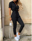 Yelina | Damen-Jumpsuit mit Gürtel und kurzen Ärmeln