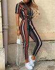 Yelina | Damen-Jumpsuit mit Gürtel und kurzen Ärmeln