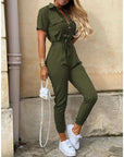 Yelina | Damen-Jumpsuit mit Gürtel und kurzen Ärmeln