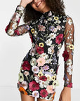 Liana | Besticktes Boho-Minikleid mit Blumenmuster