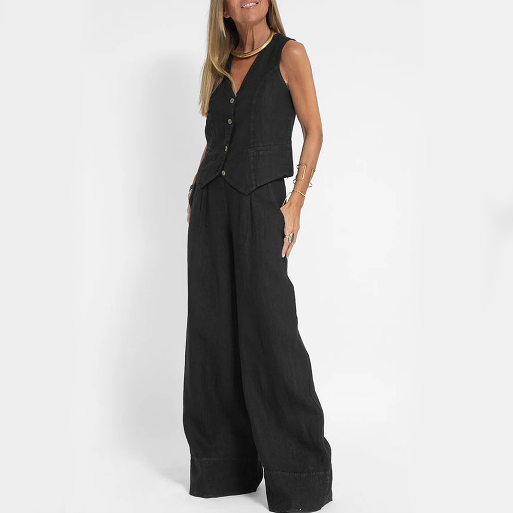 Lina | Zweiteiliges Sommer-Set mit ärmelloser Weste und gerader Hose