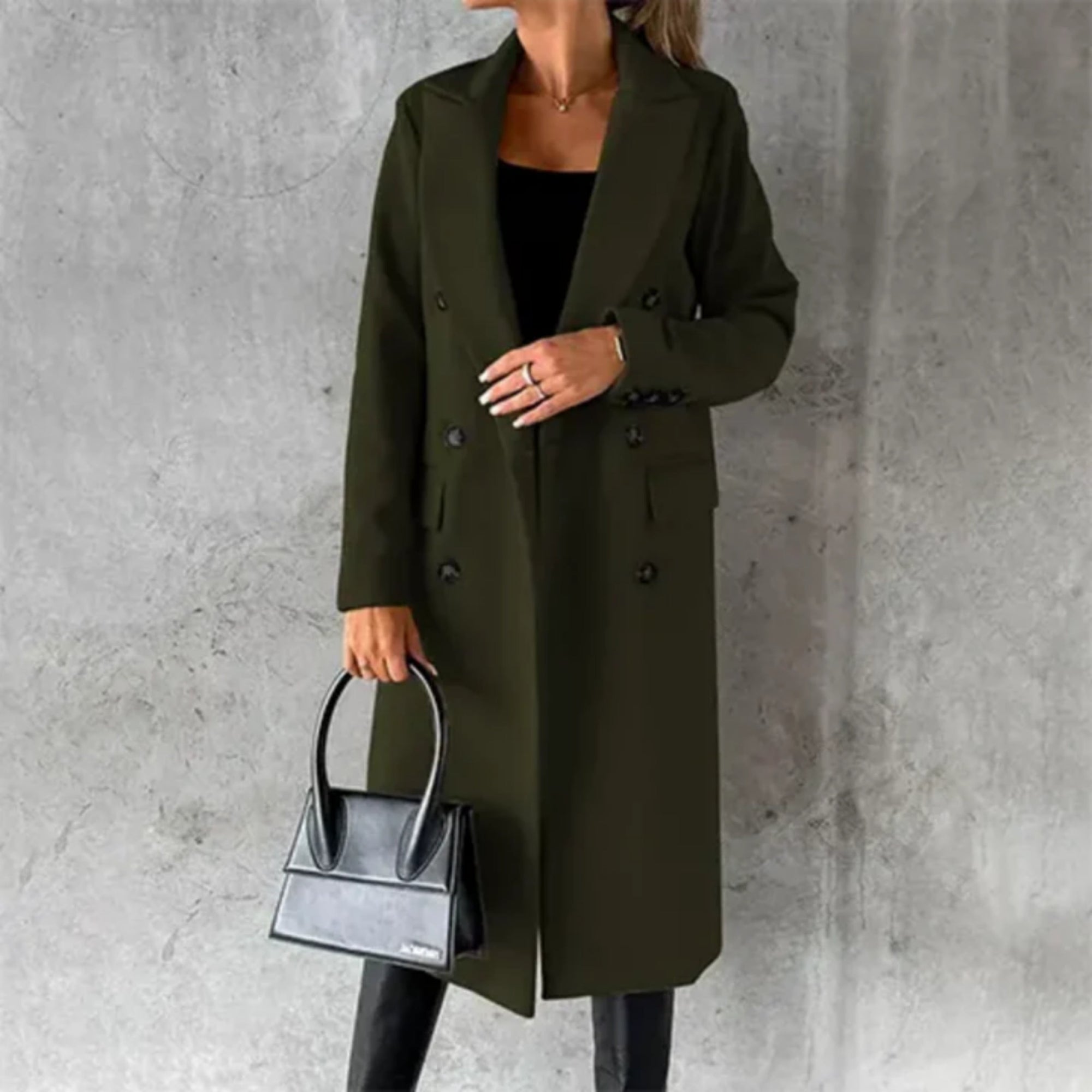 Amira | Langer Damen-Trenchcoat mit doppelter Knopfleiste