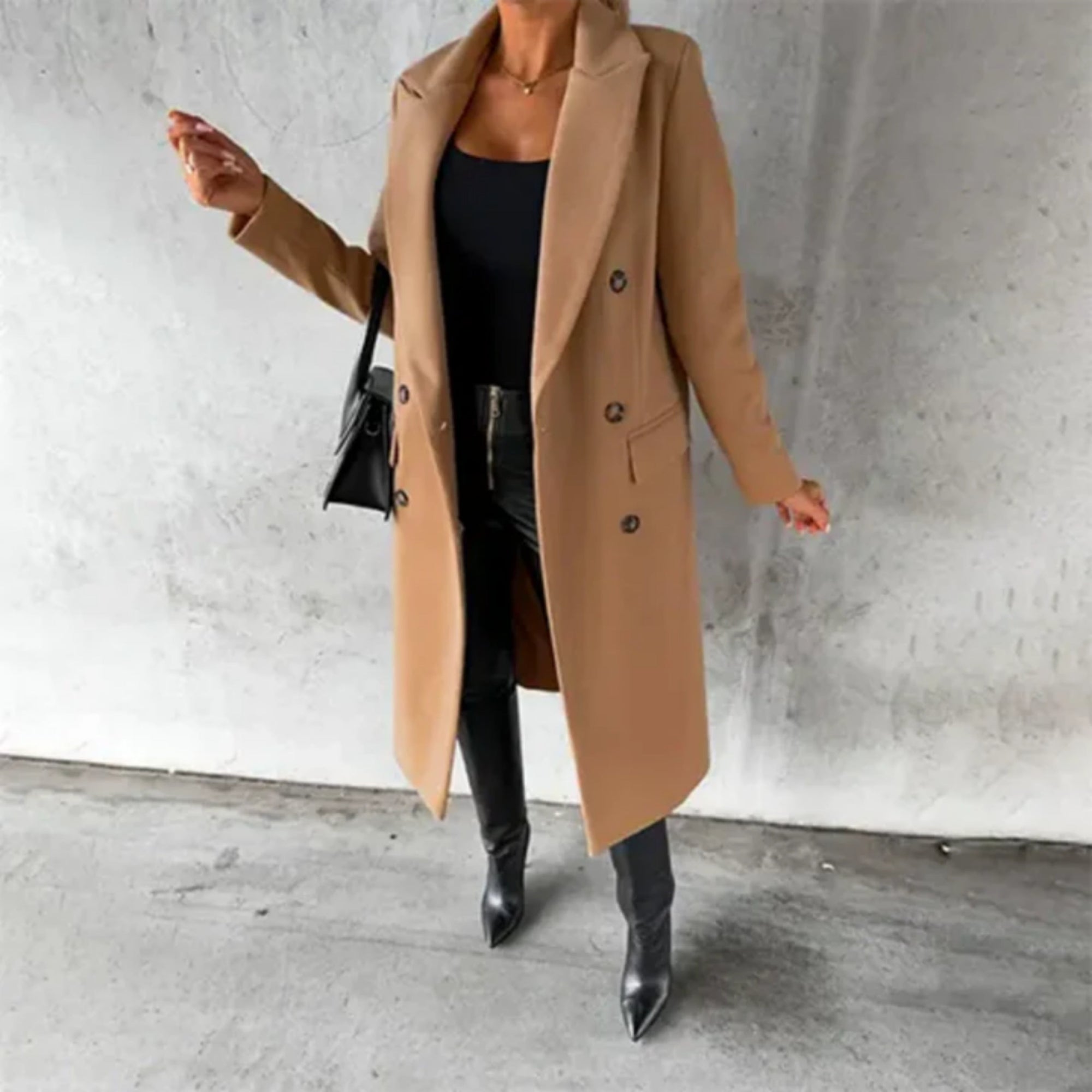 Amira | Langer Damen-Trenchcoat mit doppelter Knopfleiste