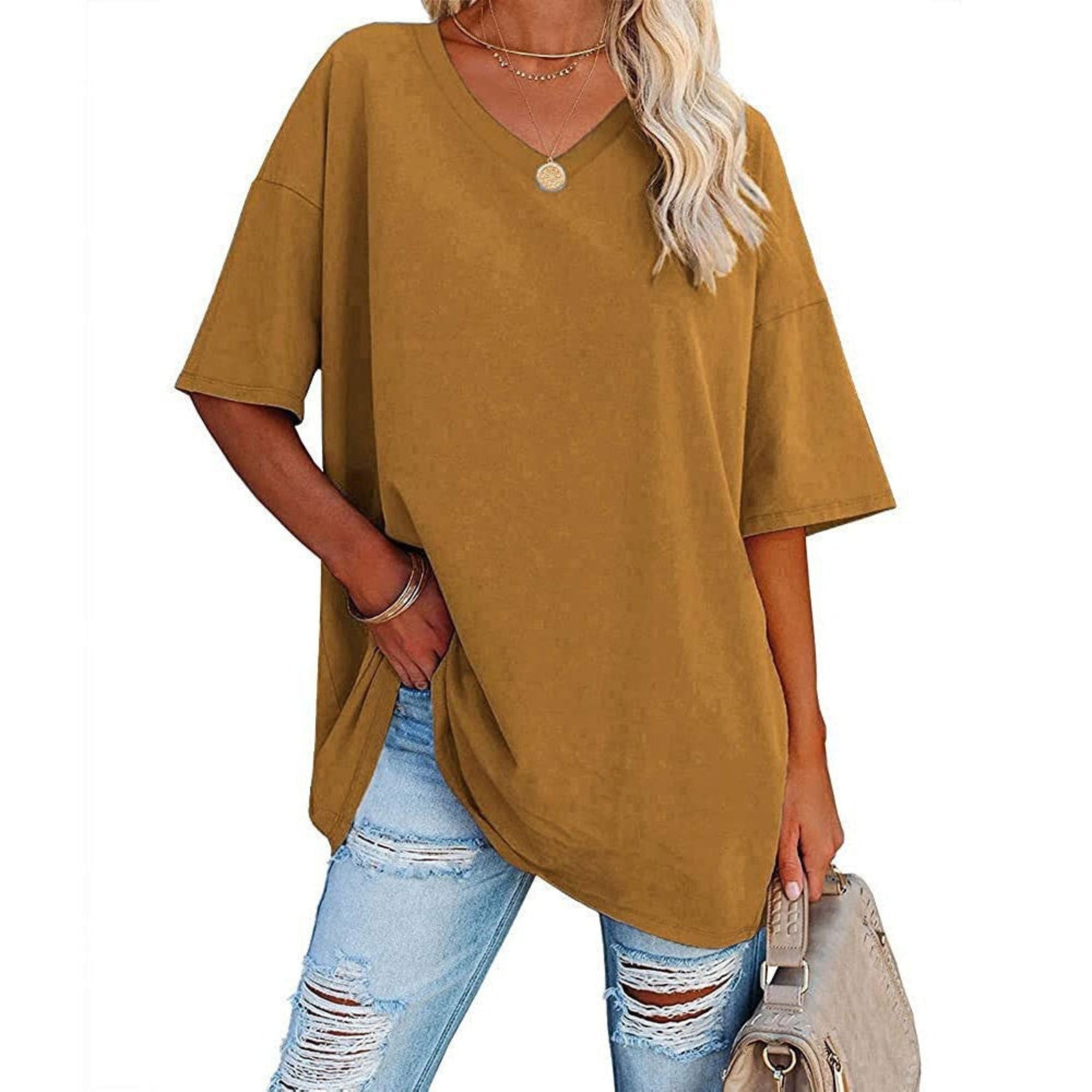 Liora | Oversized Damen T-Shirt mit V-Ausschnitt