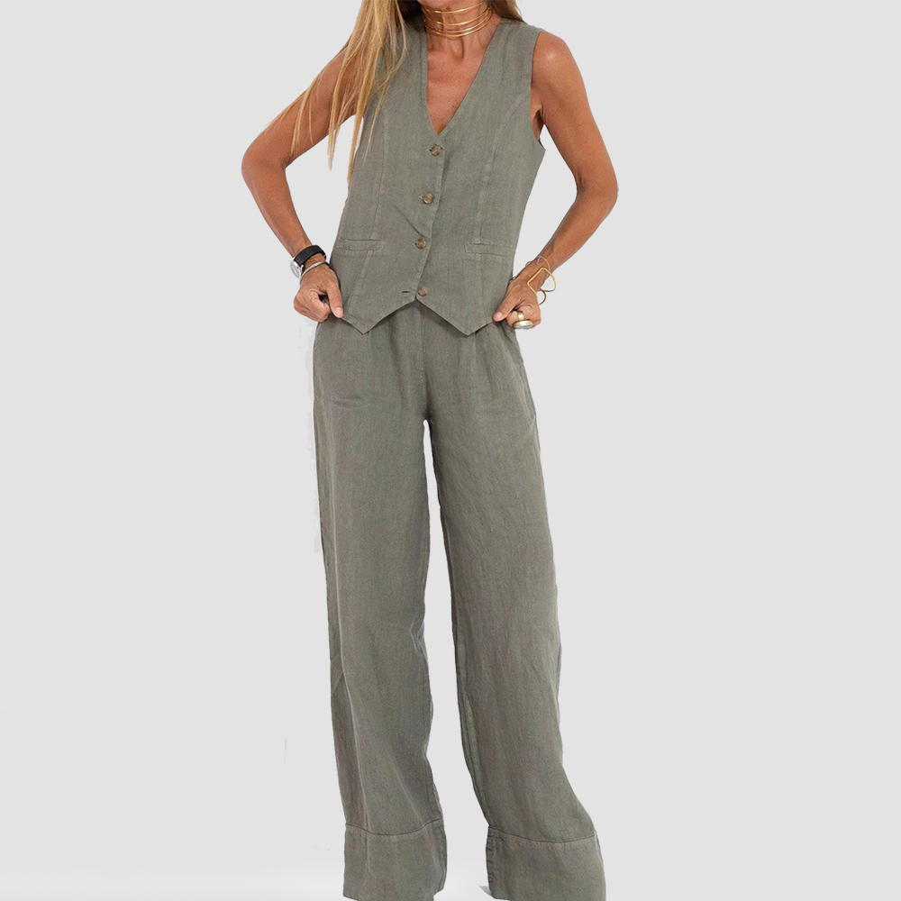 Lina | Zweiteiliges Sommer-Set mit ärmelloser Weste und gerader Hose