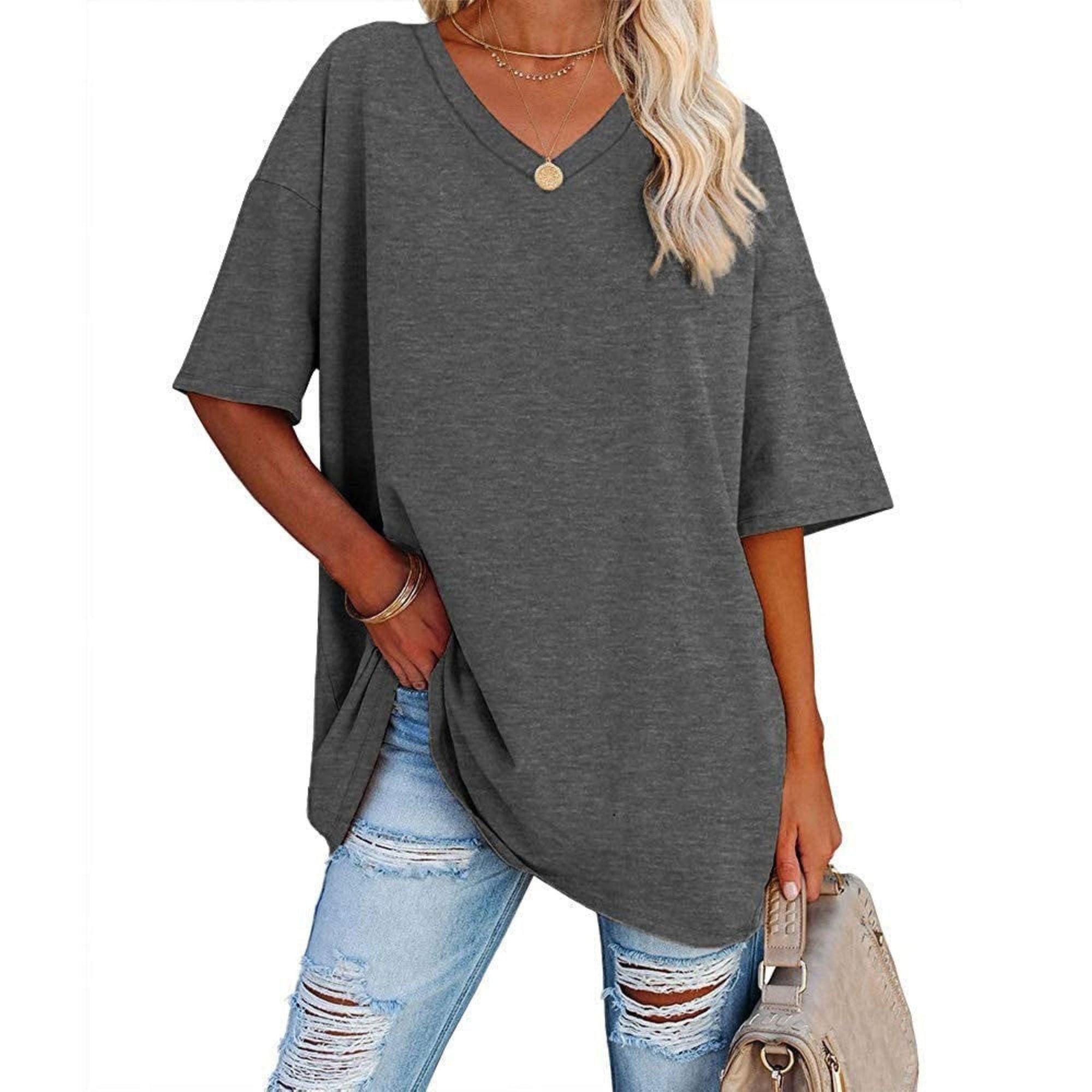 Liora | Oversized Damen T-Shirt mit V-Ausschnitt