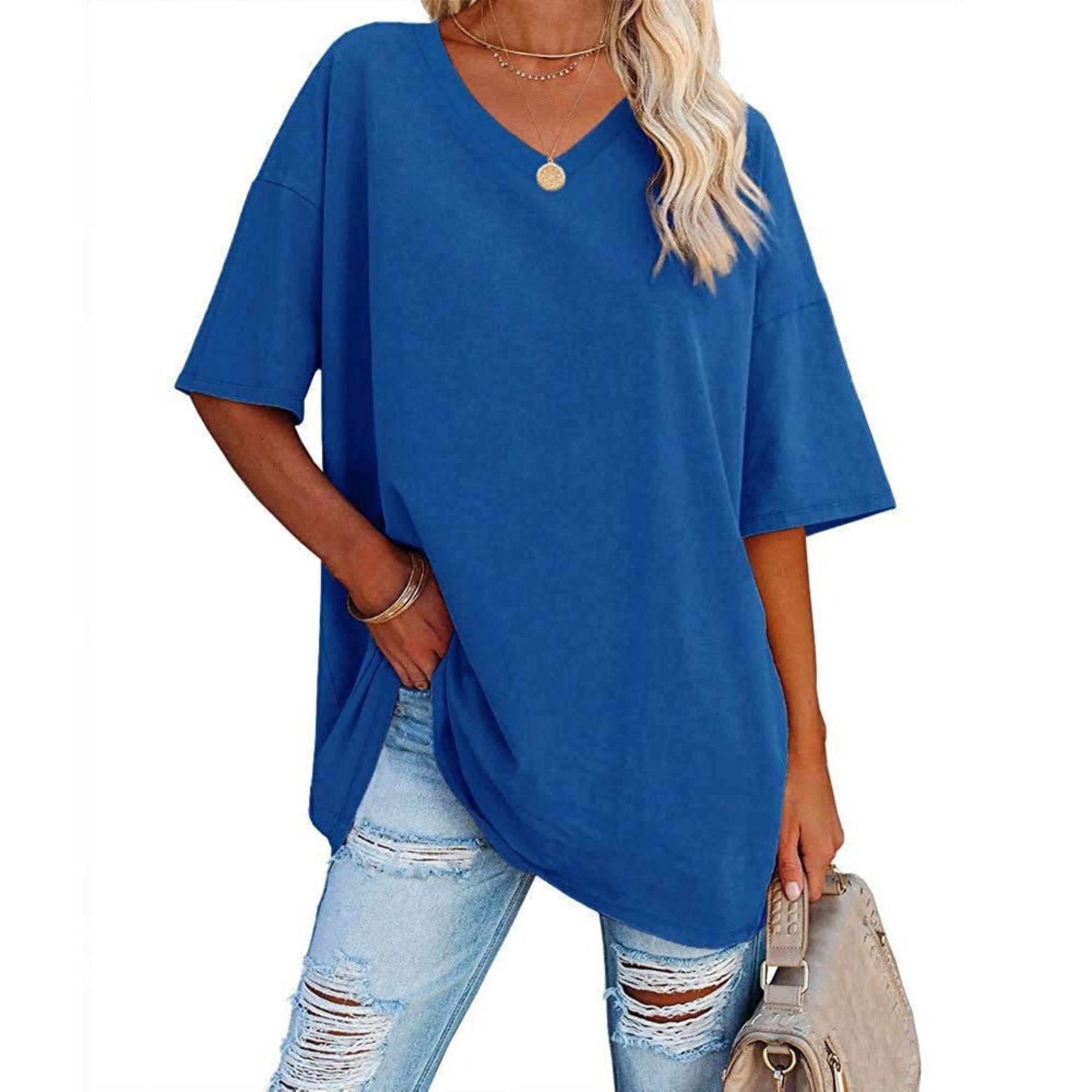 Liora | Oversized Damen T-Shirt mit V-Ausschnitt