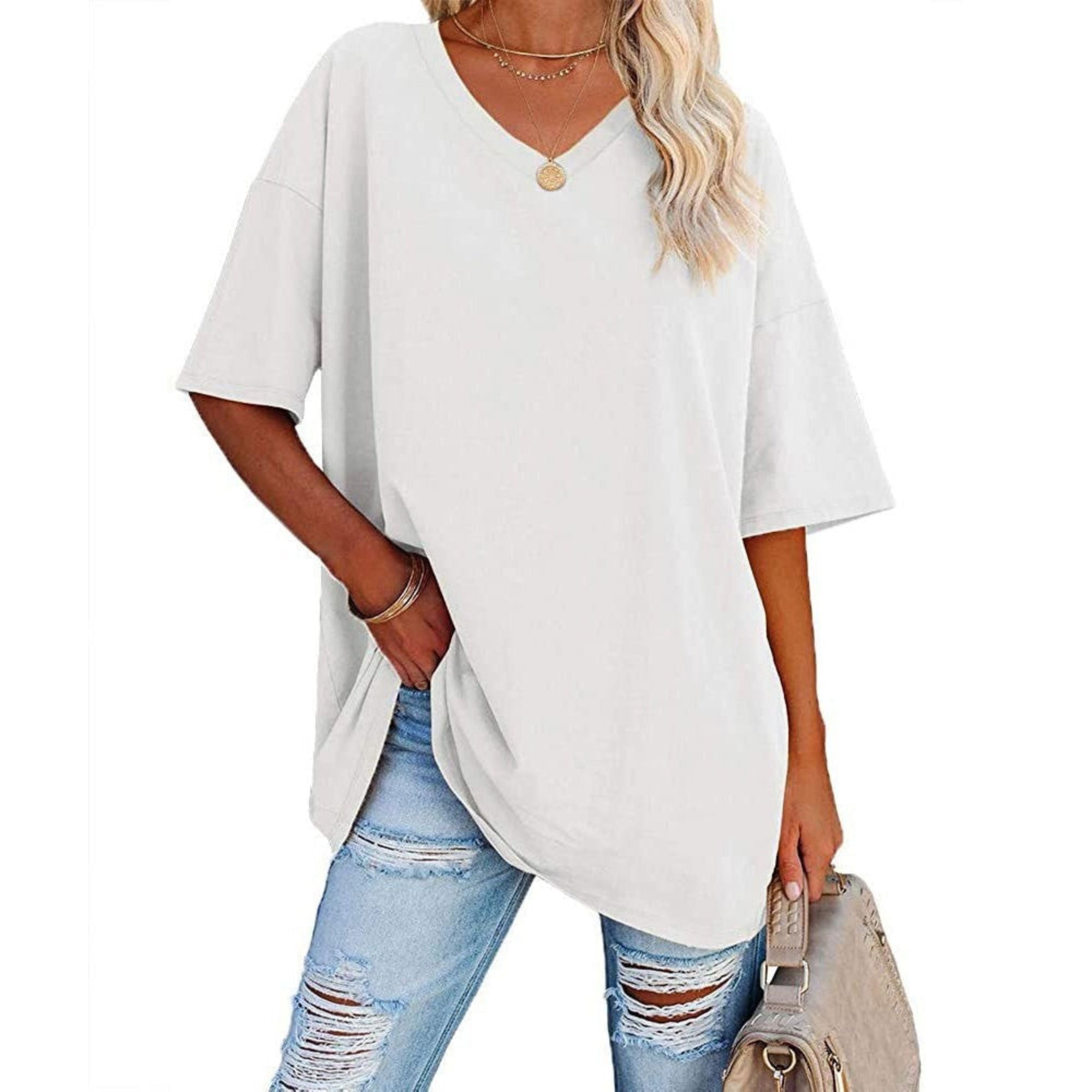 Liora | Oversized Damen T-Shirt mit V-Ausschnitt