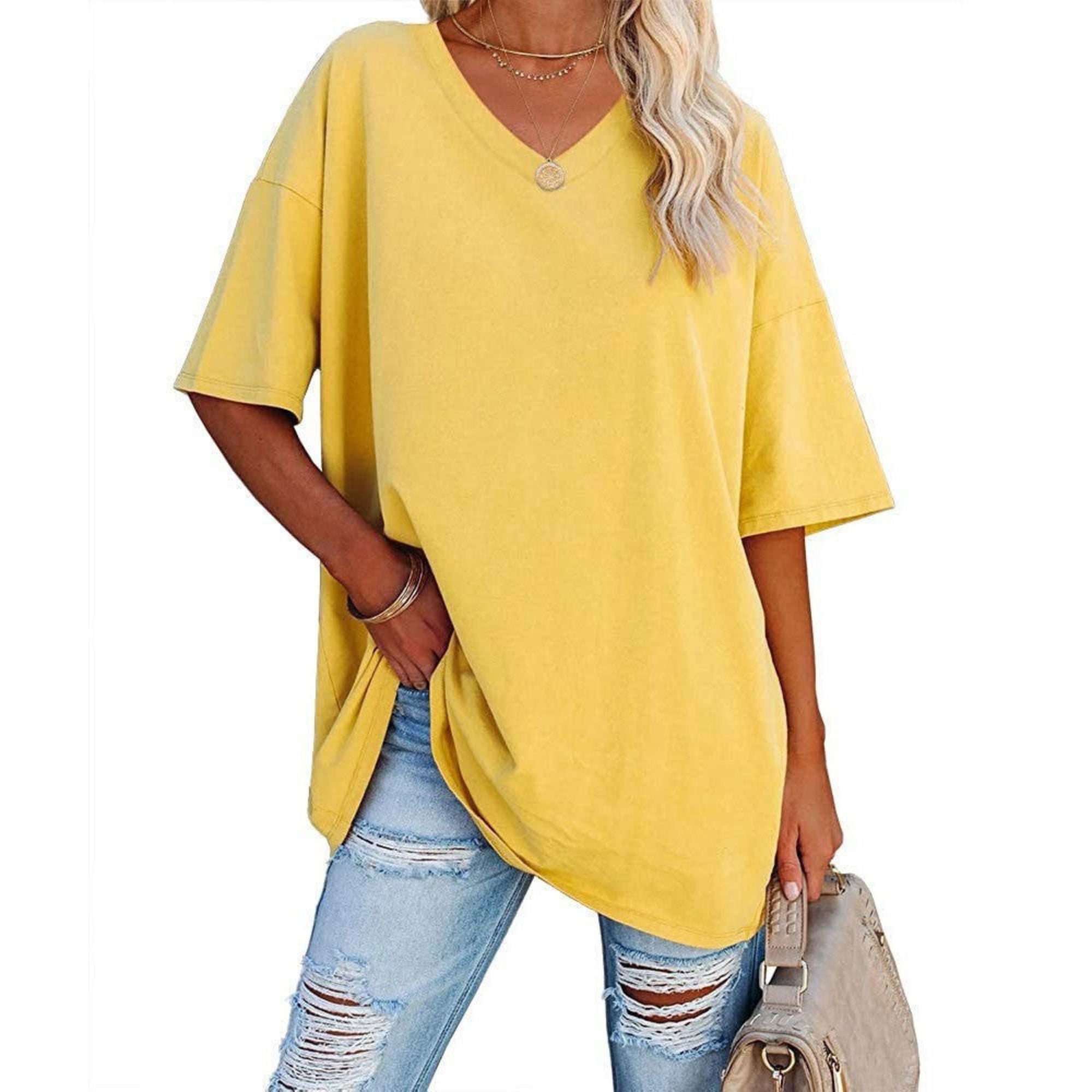 Liora | Oversized Damen T-Shirt mit V-Ausschnitt