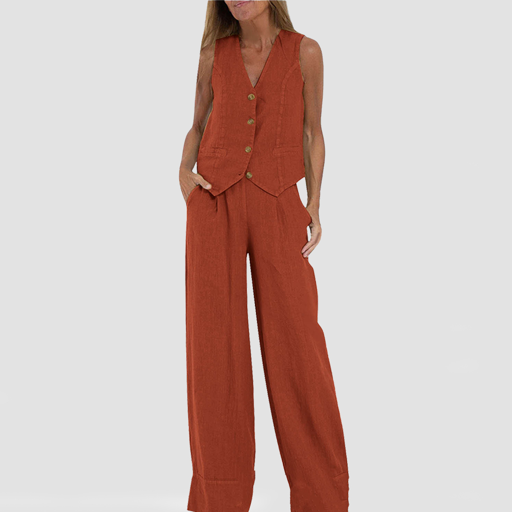 Lina | Zweiteiliges Sommer-Set mit ärmelloser Weste und gerader Hose