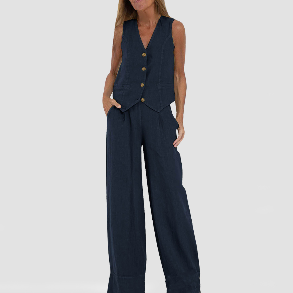 Lina | Zweiteiliges Sommer-Set mit ärmelloser Weste und gerader Hose