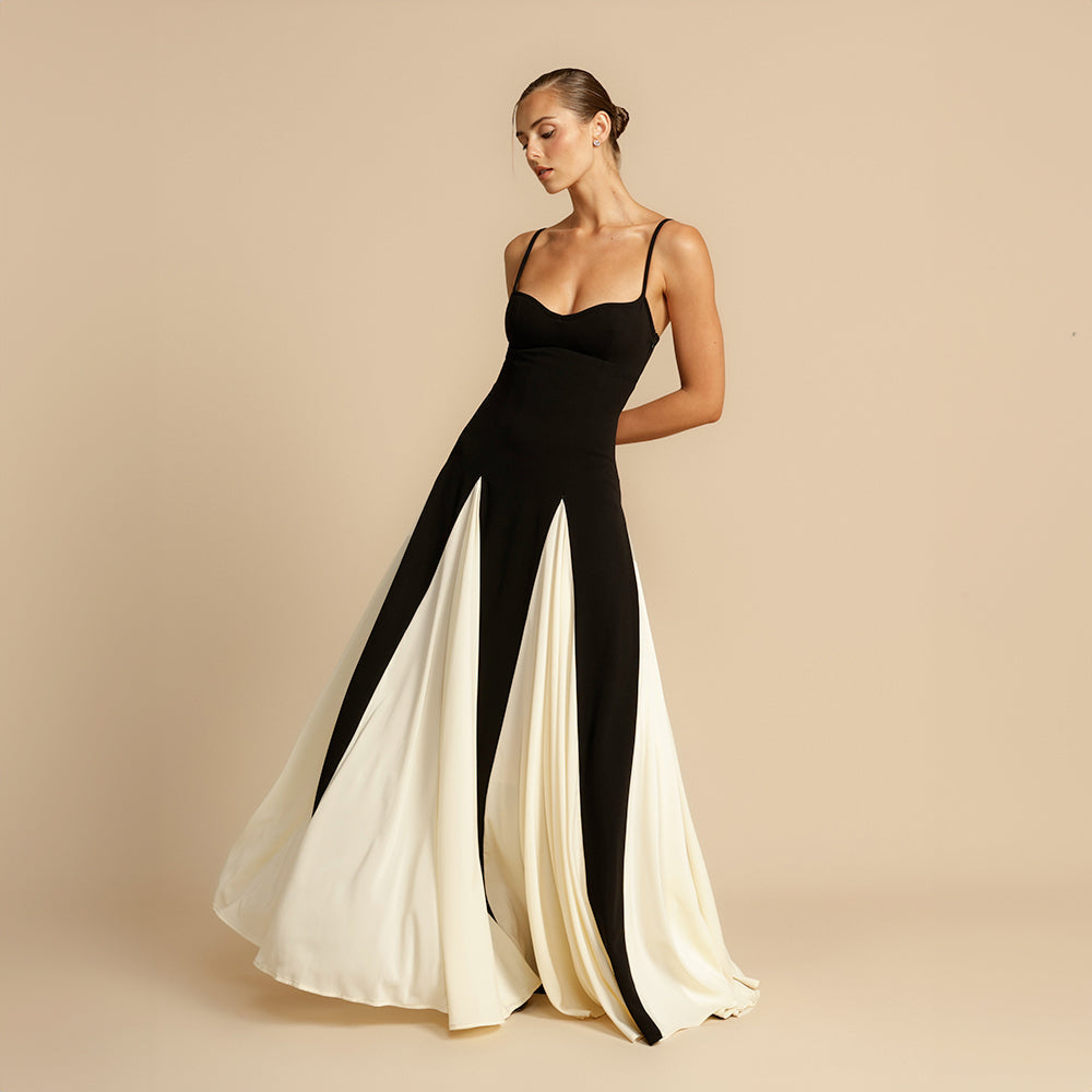 Noelle | Zweifarbiges Abendkleid mit Schwingeffekt