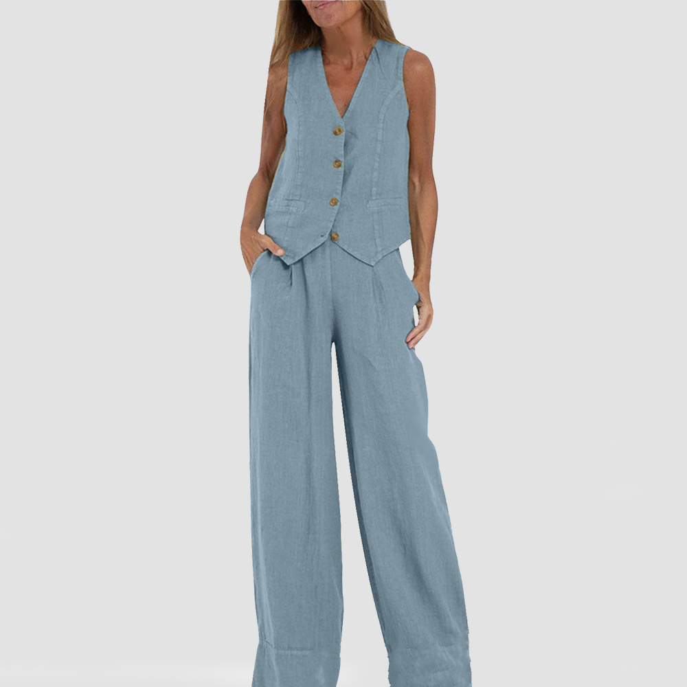 Lina | Zweiteiliges Sommer-Set mit ärmelloser Weste und gerader Hose
