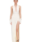 Alessia | Rückenfreier Jumpsuit mit Bindeschal und Schlitzbein
