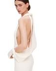 Alessia | Rückenfreier Jumpsuit mit Bindeschal und Schlitzbein