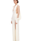 Alessia | Rückenfreier Jumpsuit mit Bindeschal und Schlitzbein