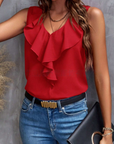 Malina | V-Ausschnitt Casual Top mit gerüschtem Saum