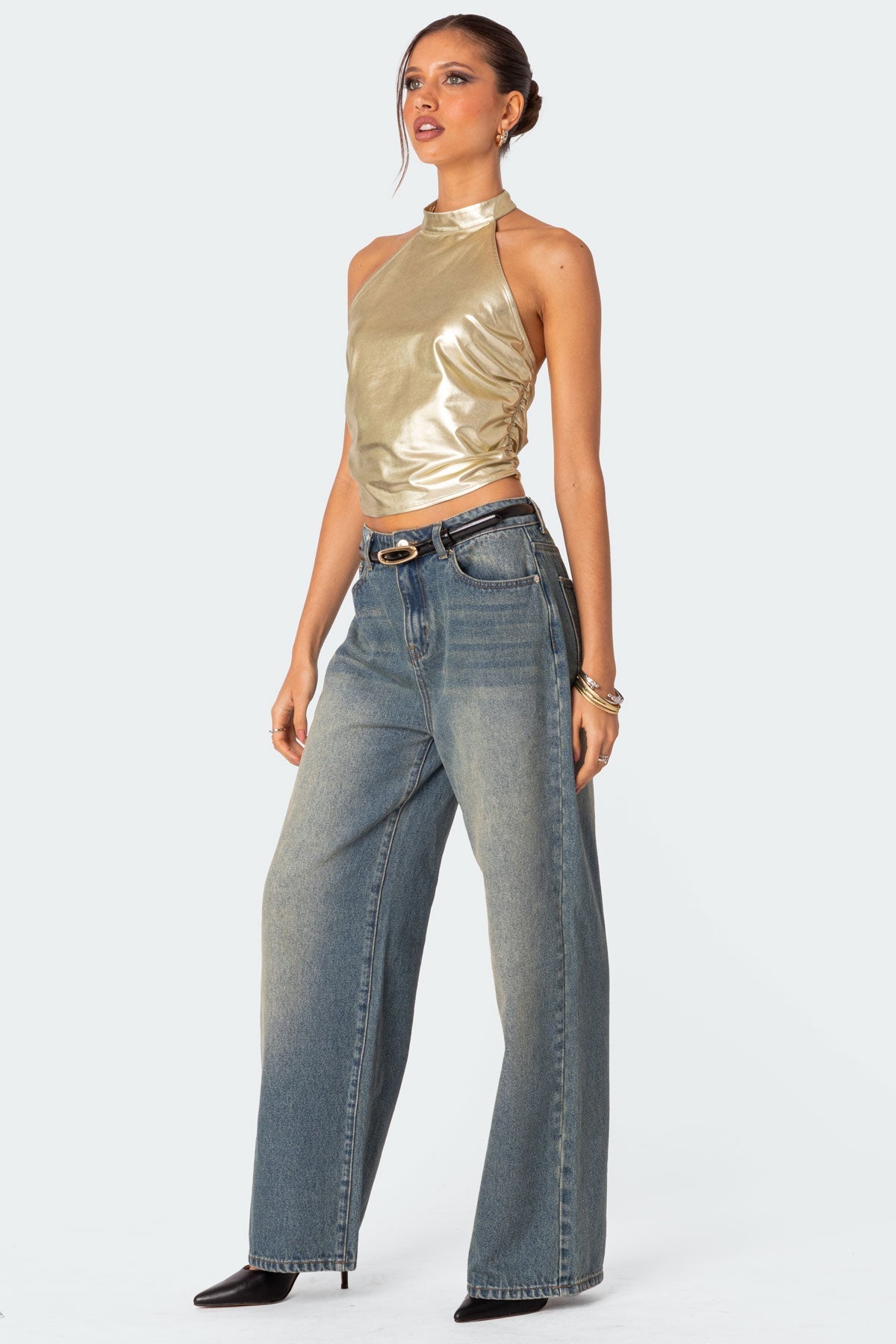 Elara | Schimmerndes Metallic-Haltertop für Damen