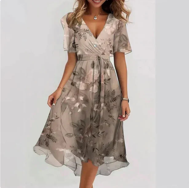 Fiorella | Feminines Midikleid mit Blumenmuster &amp; Schmetterlingsärmeln