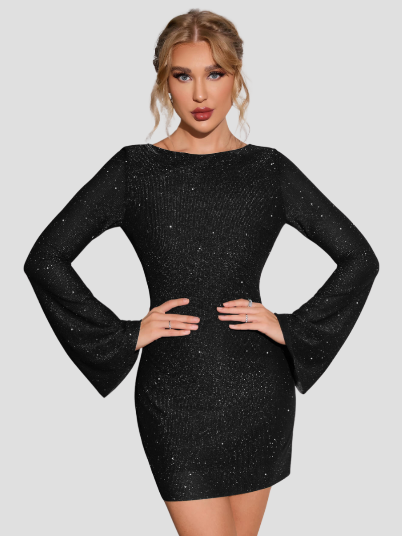 Marlene | Glitzerndes Midikleid mit Rückendetail