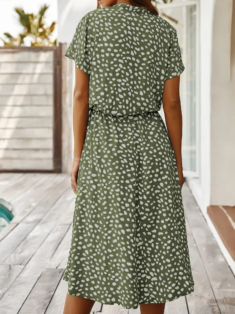 Elena | Bedrucktes Sommer-Midikleid mit kurzen Ärmeln