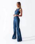 Selena | Damen-Jumpsuit mit Chevronmuster und Rückenausschnitt