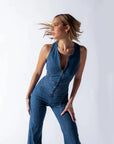 Selena | Damen-Jumpsuit mit Chevronmuster und Rückenausschnitt