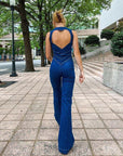 Selena | Damen-Jumpsuit mit Chevronmuster und Rückenausschnitt
