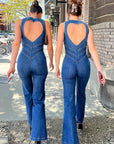 Selena | Damen-Jumpsuit mit Chevronmuster und Rückenausschnitt