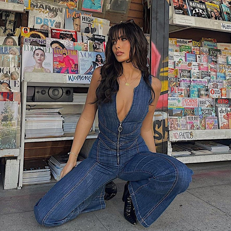 Selena | Damen-Jumpsuit mit Chevronmuster und Rückenausschnitt