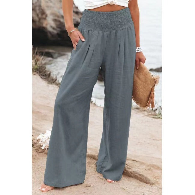 Valeria | Weite Leinenhose mit Faltenbund für Damen