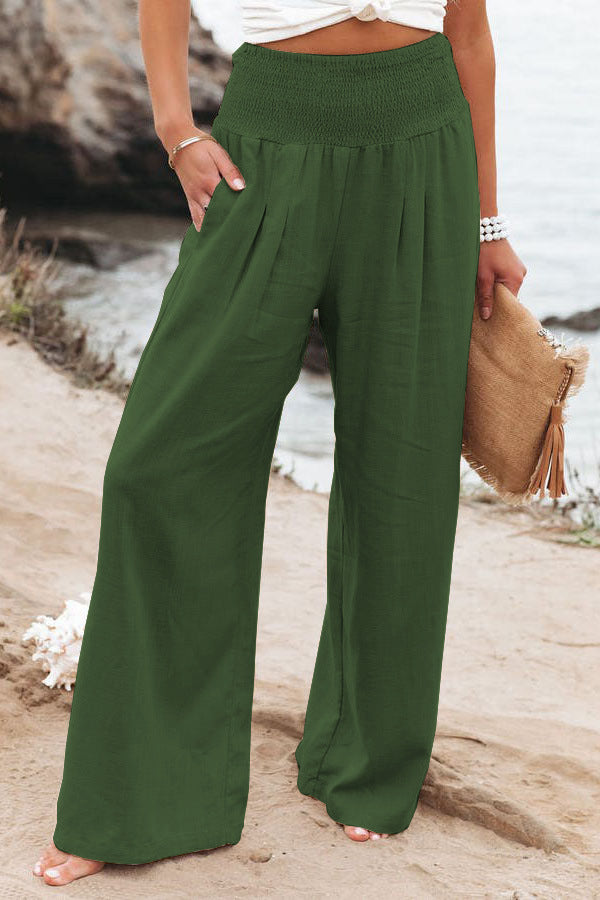 Valeria | Weite Leinenhose mit Faltenbund für Damen