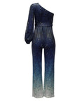 Delya | Glänzender One-Shoulder-Jumpsuit mit Retro-Flair