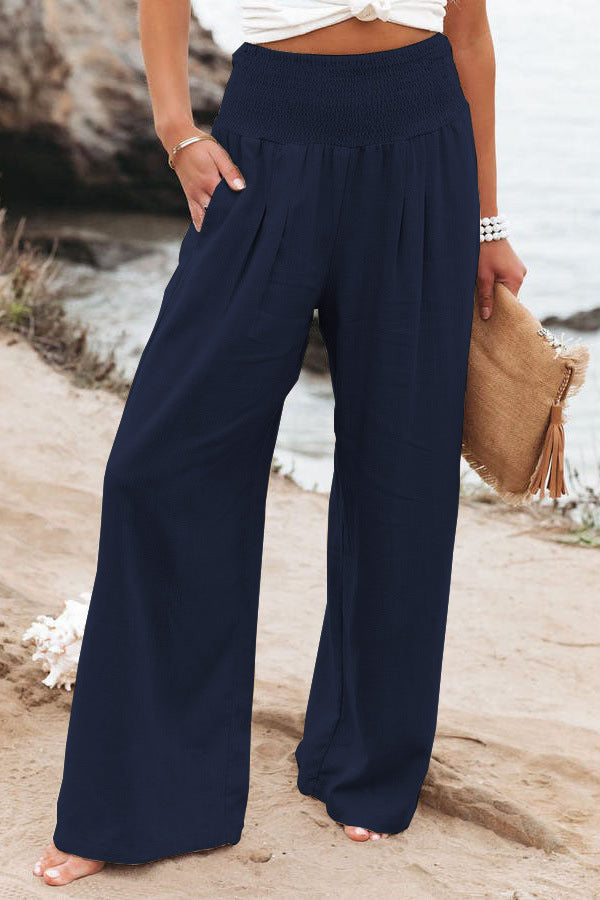 Valeria | Weite Leinenhose mit Faltenbund für Damen