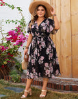Florinda | Plus Size Midikleid mit V-Ausschnitt & Blumenmuster