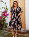 Florinda | Plus Size Midikleid mit V-Ausschnitt & Blumenmuster