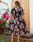 Florinda | Plus Size Midikleid mit V-Ausschnitt & Blumenmuster