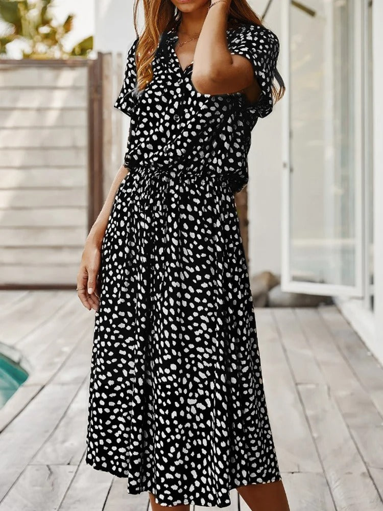Elena | Bedrucktes Sommer-Midikleid mit kurzen Ärmeln