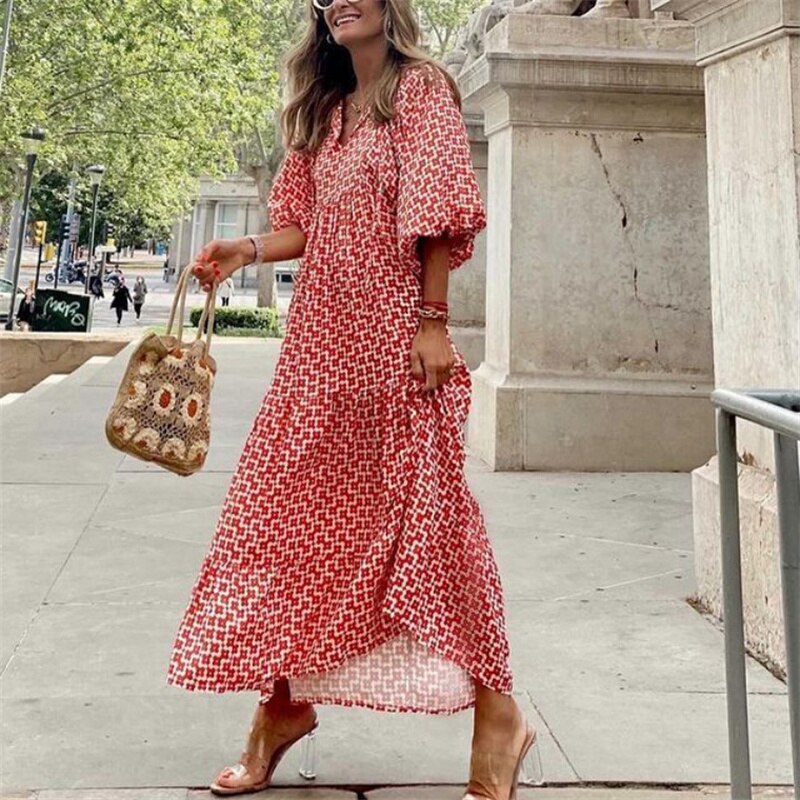 Senara | Boho-Ibiza Maxikleid mit Ethno-Muster