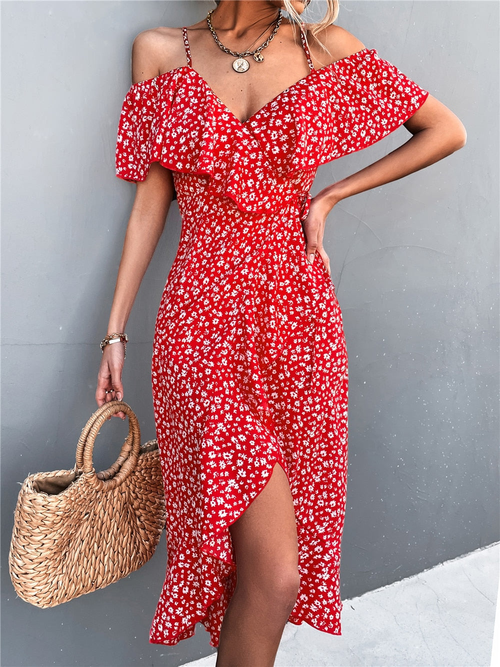 Liora | Schulterfreies Sommerkleid mit Blumenprint