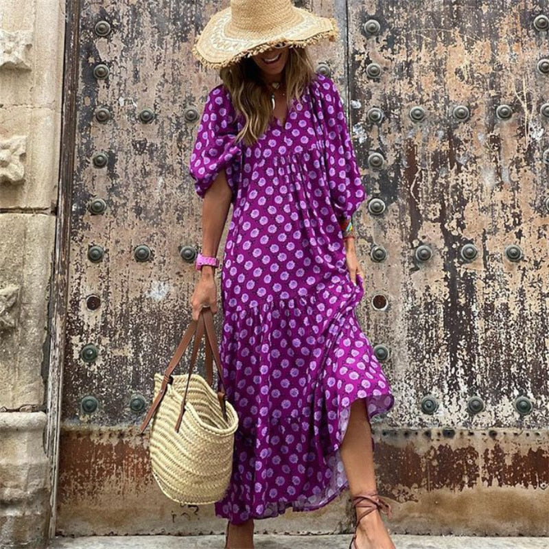 Senara | Boho-Ibiza Maxikleid mit Ethno-Muster