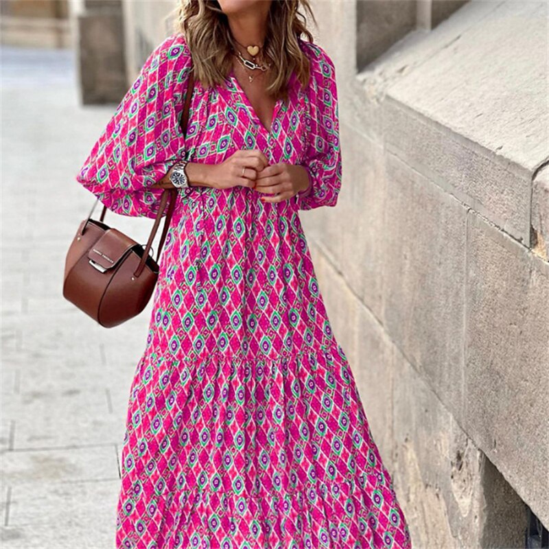 Senara | Boho-Ibiza Maxikleid mit Ethno-Muster