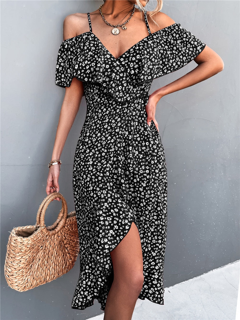 Liora | Schulterfreies Sommerkleid mit Blumenprint
