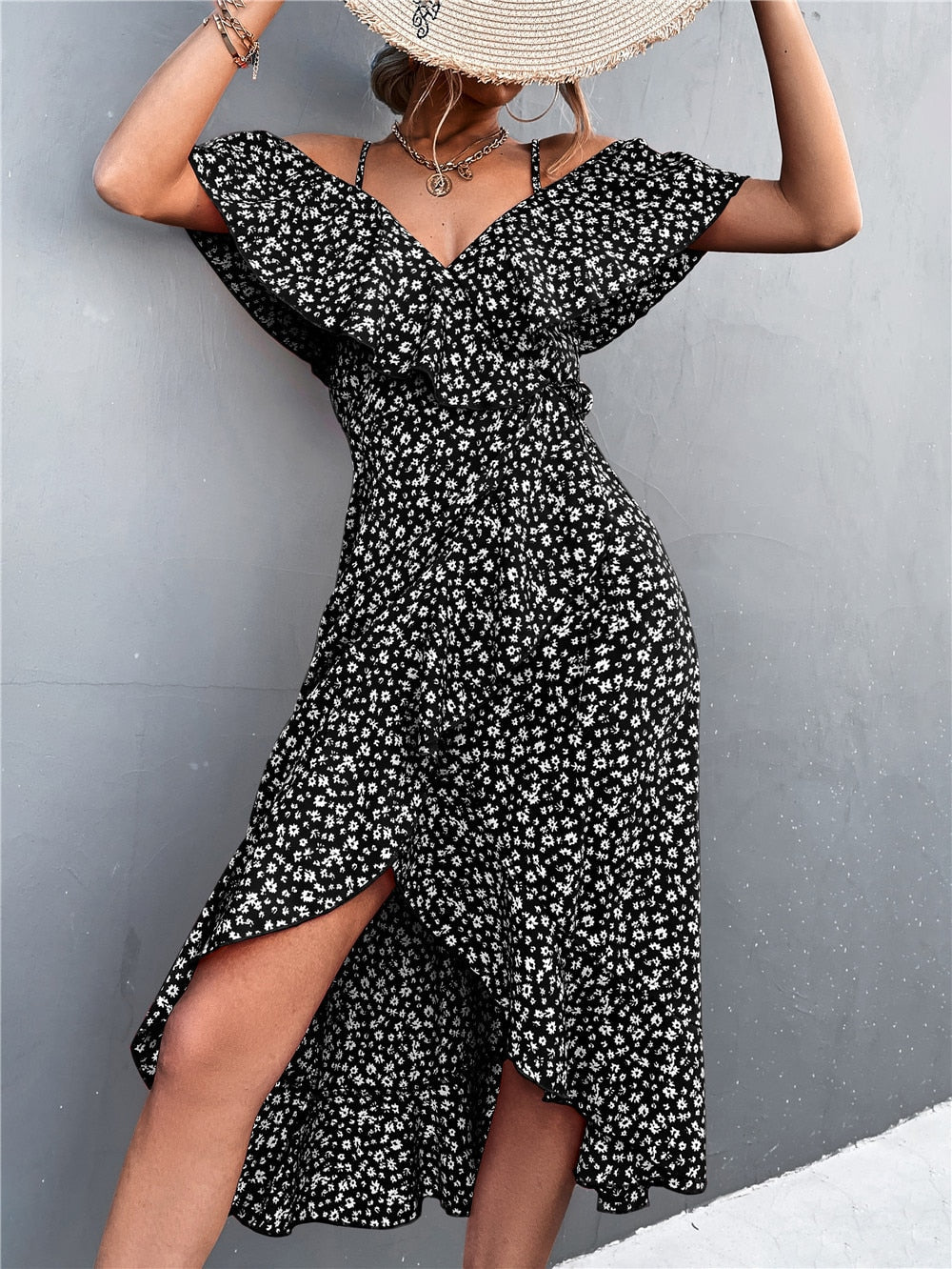Liora | Schulterfreies Sommerkleid mit Blumenprint