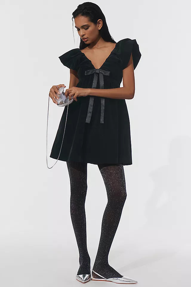 Seraphina | Velour-Minikleid mit Schleifendetail und V-Ausschnitt für Damen